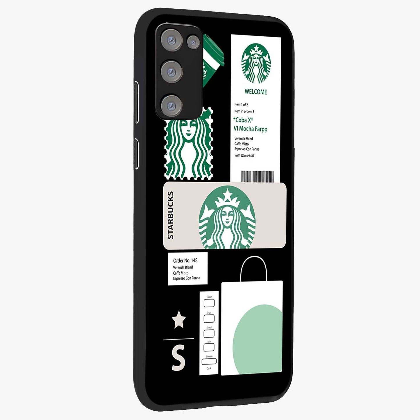 Starbucks Mocha Glass Case upright view showcasing trendy coffee inspired artwork with modern lifestyle theme.