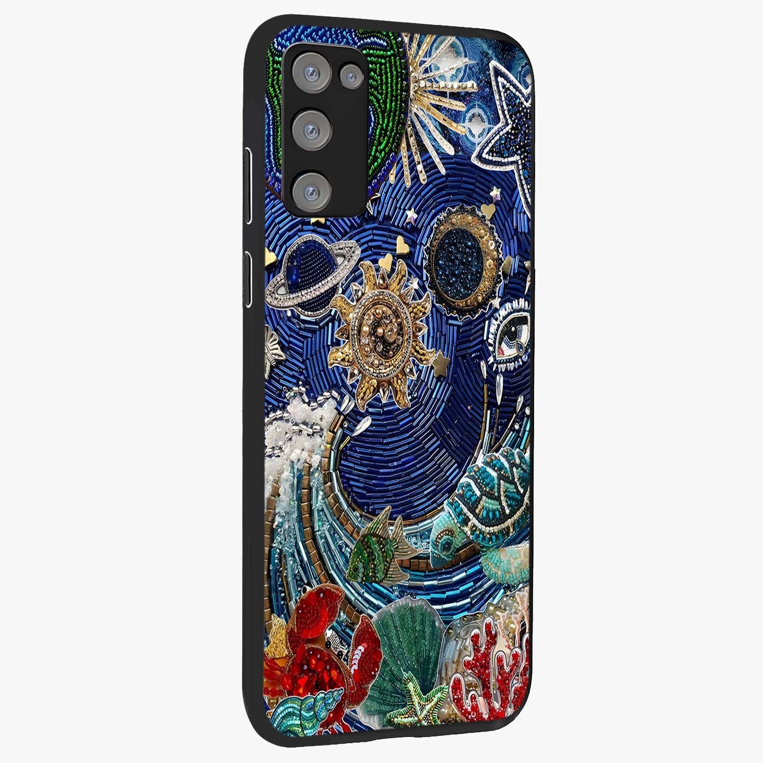 Universe Underwater Spark Glass Case upright view showcasing magical underwater galaxy artwork with vibrant cosmic theme.