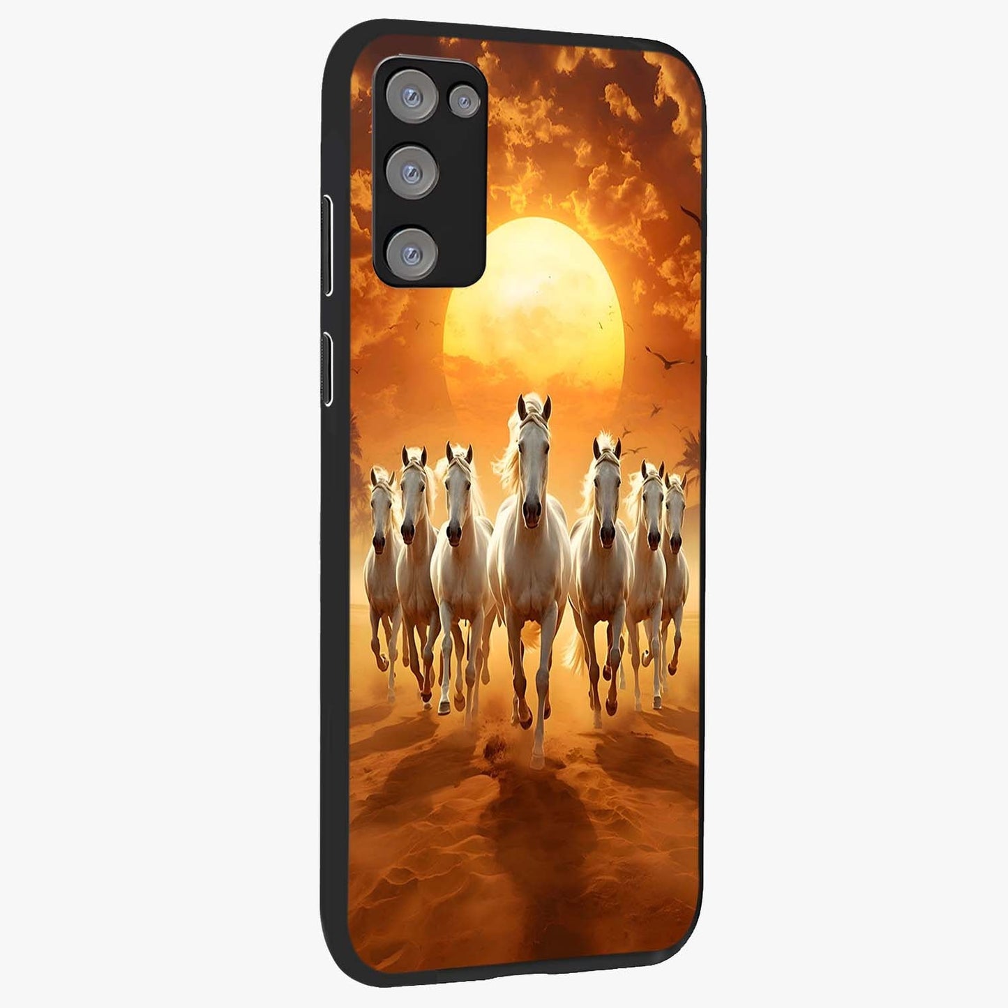 Wild Sunset Majesty Glass Case upright view showcasing dramatic sunset artwork with bold nature theme.
