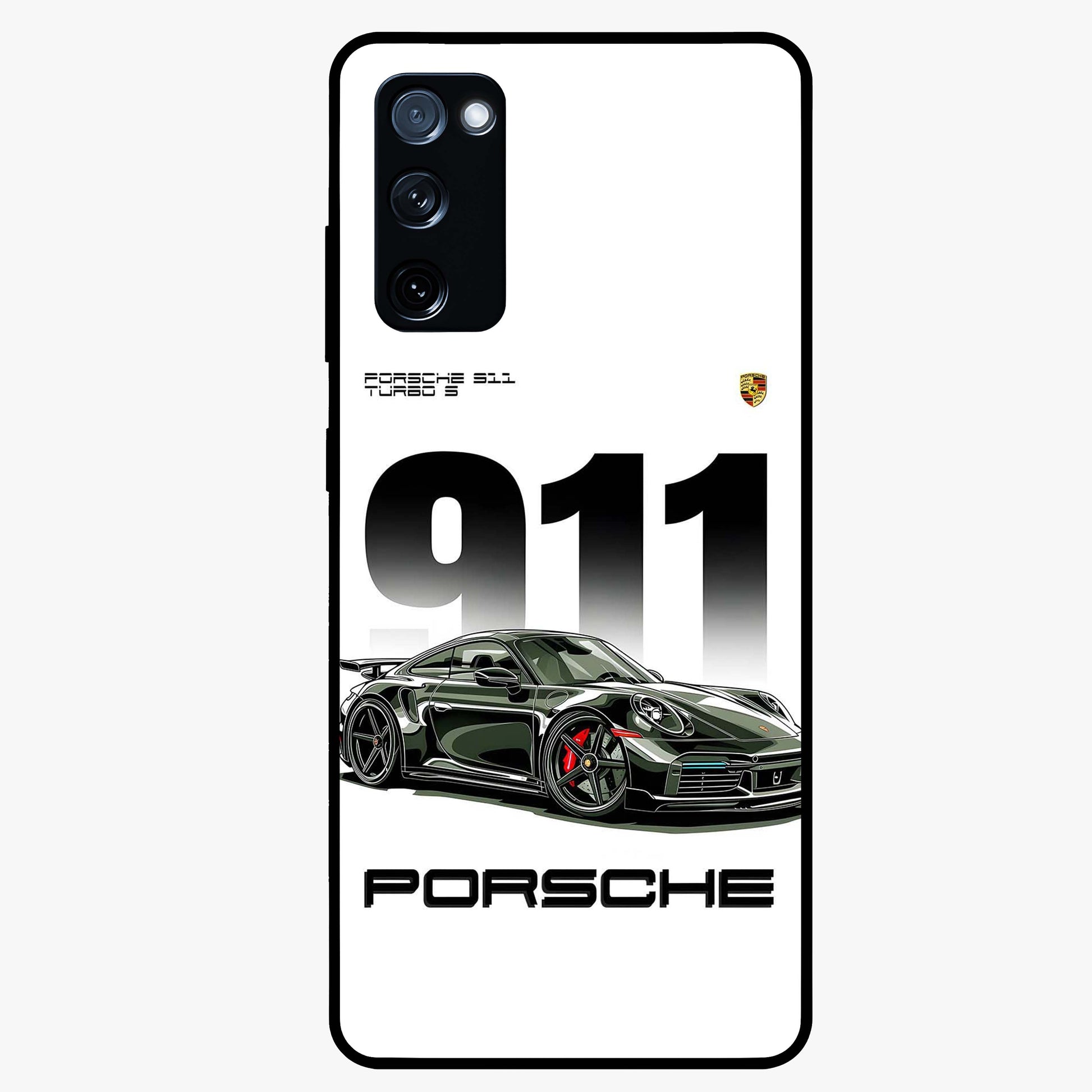 911 Turbo Dominance Glass Case showing clean flat back view with bold 911 sports car artwork and glossy glass finish.