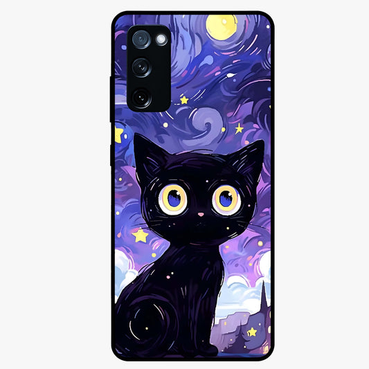 Abstract Cat Art Glass Case showing flat back view with artistic cat illustration and glossy glass finish.