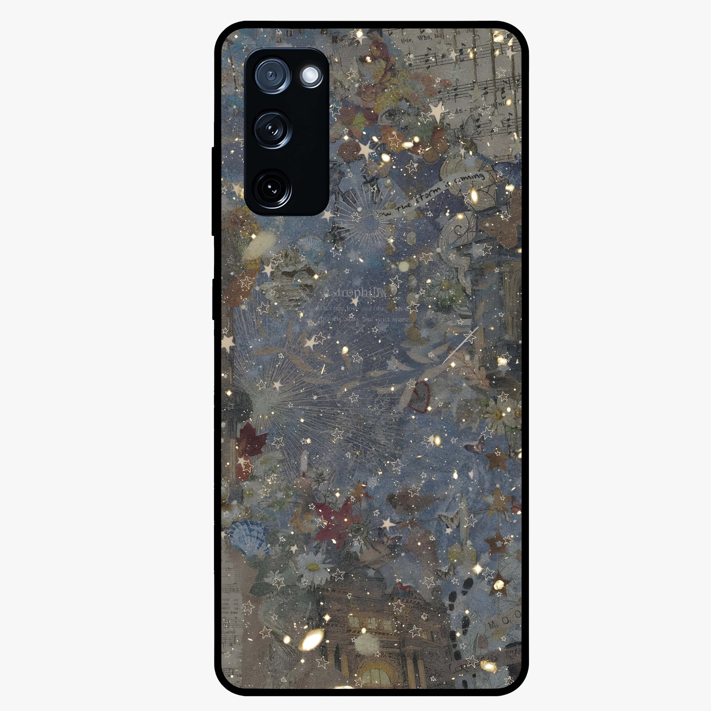 Aesthetic Astrolophia Glass Case showing flat back view with dreamy aesthetic design and glossy glass finish.