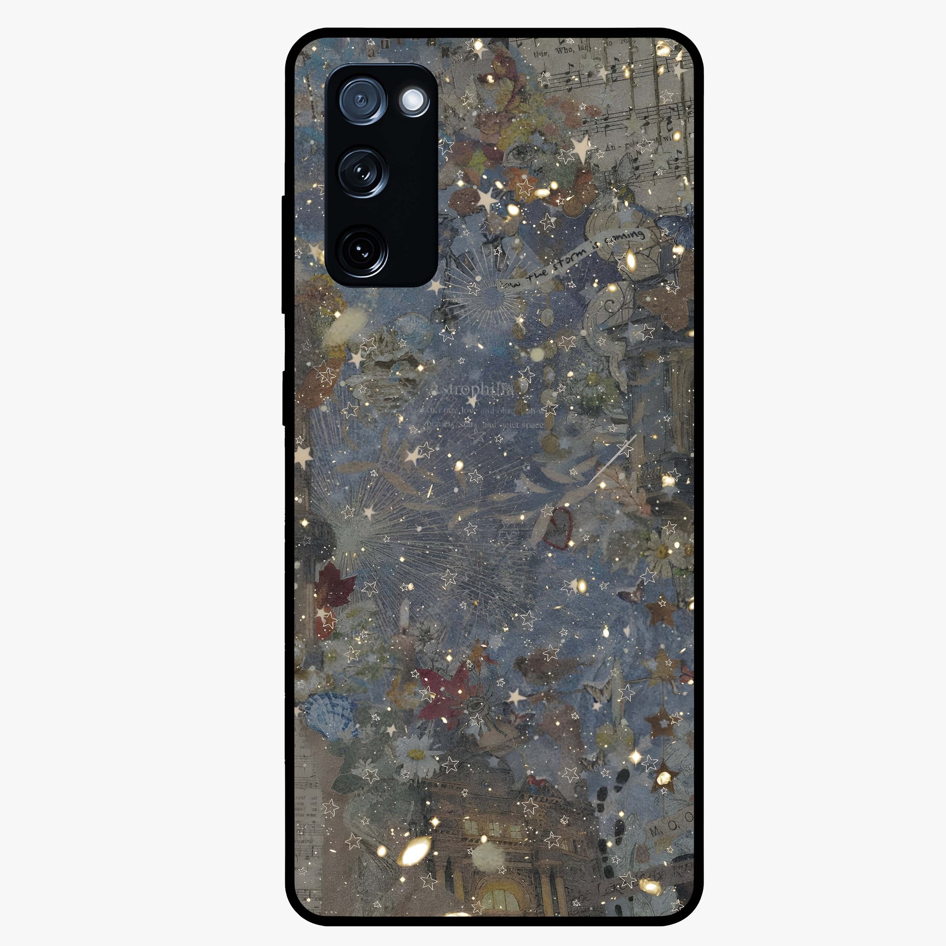 Aesthetic Astrolophia Glass Case showing flat back view with dreamy aesthetic design and glossy glass finish.