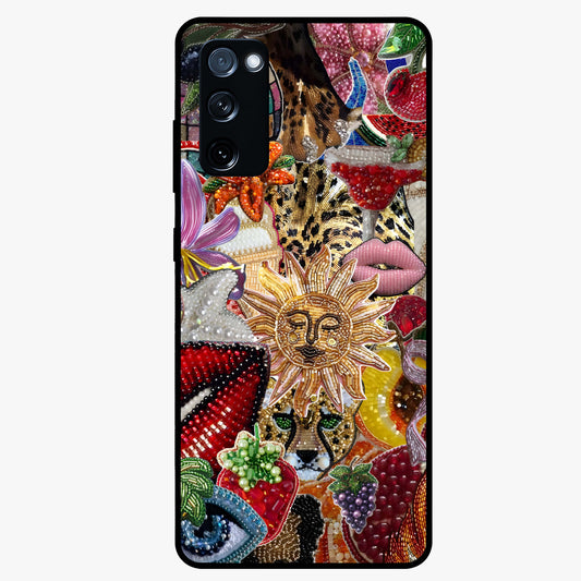 Beaded Fashion Jungle Glass Case showing flat back view with vibrant jungle inspired bead artwork and glossy glass finish.