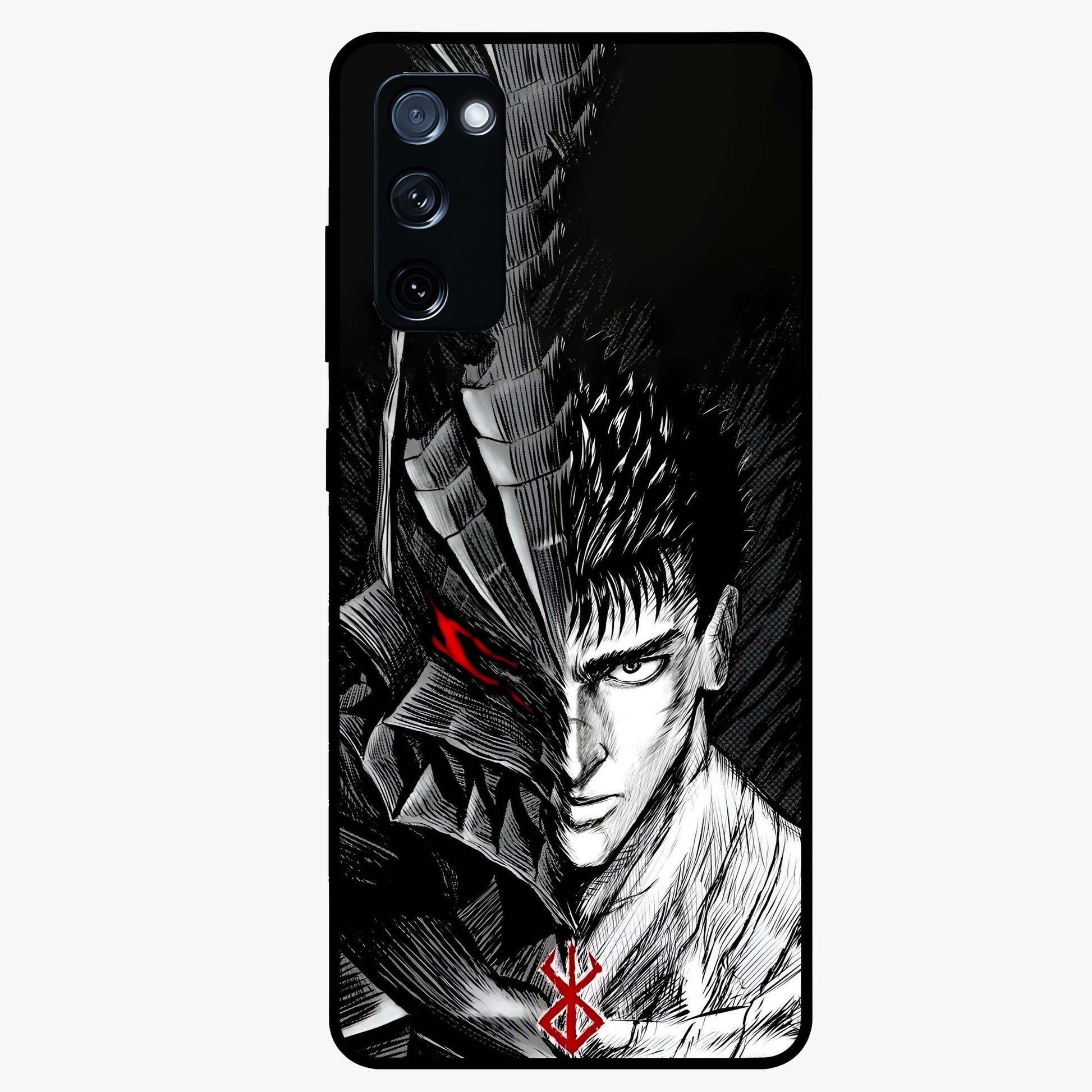 Berserker Blood Oath Glass Case showing flat back view with fierce warrior inspired artwork and glossy glass finish.