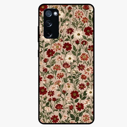 Biege Flower With Leaf Glass Case showing flat back view with soft beige floral artwork and glossy glass finish.