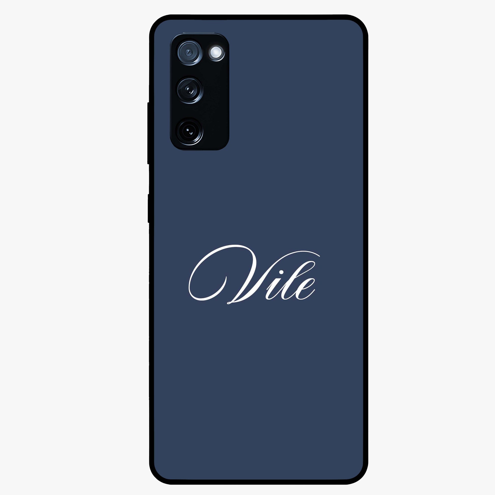 Blue Background Personalized Custom Name Glass Case showing flat back view with minimal blue background and custom name design.