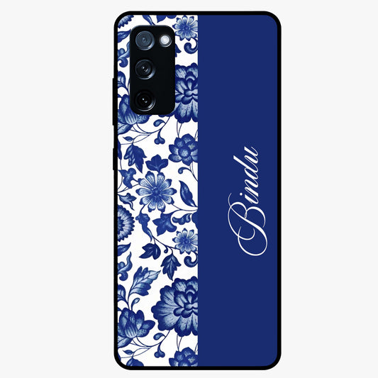 Blue Vintage Floral Pattern Glass Case upright view showcasing timeless floral illustration with vintage inspired style.