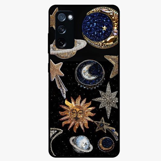 Celestial Gem Constellations Glass Case showing flat back view with sparkling constellation artwork and glossy glass finish.
