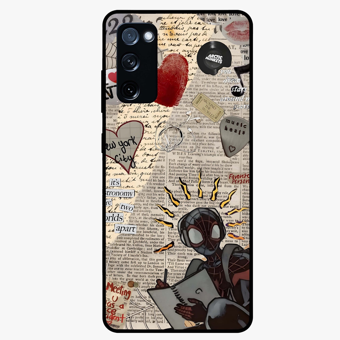 City Dream Sketch Glass Case showing flat back view with artistic city skyline sketch artwork and glossy glass finish.