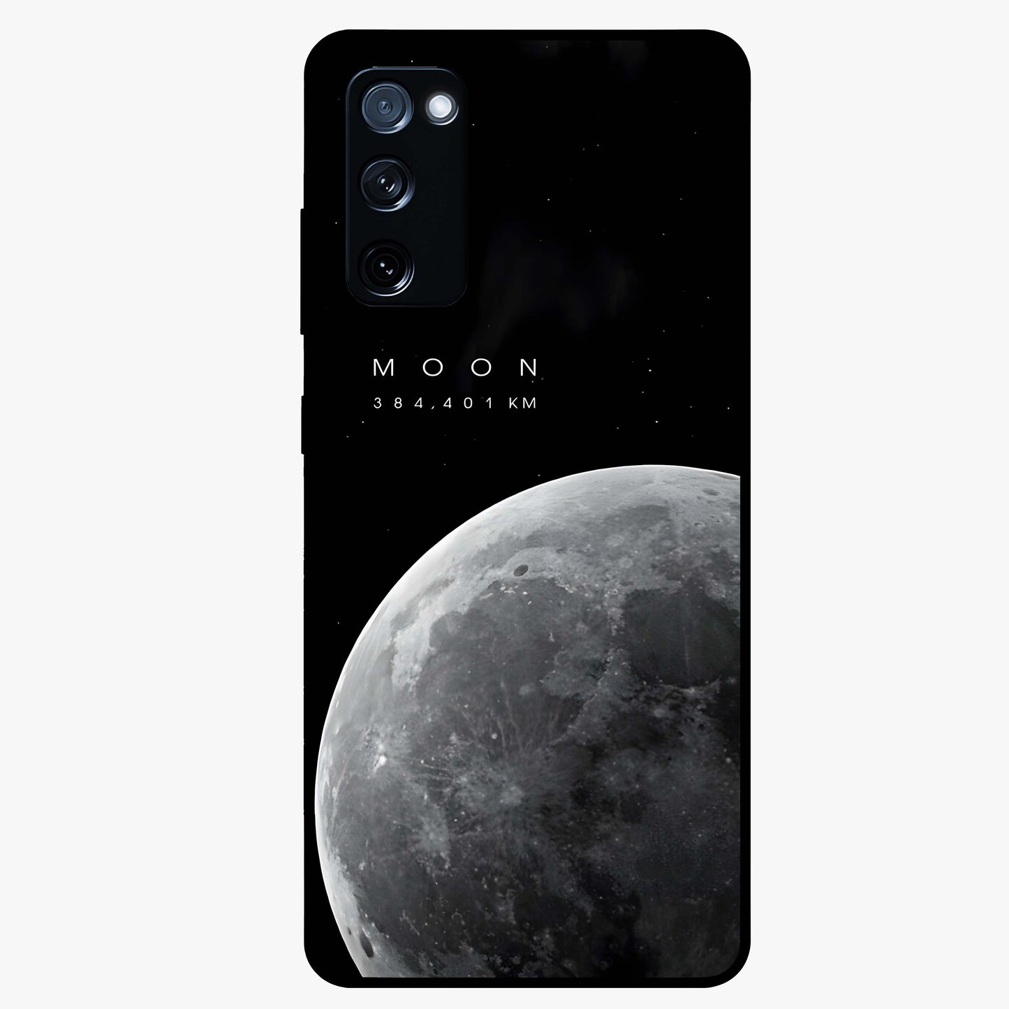 Cosmic Moon Glow Glass Case showing flat back view with glowing moon artwork and glossy glass finish.