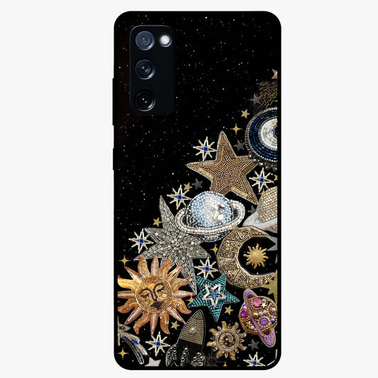 Cosmic Sparkle Dreams Glass Case showing flat back view with sparkling cosmic artwork and glossy glass finish.