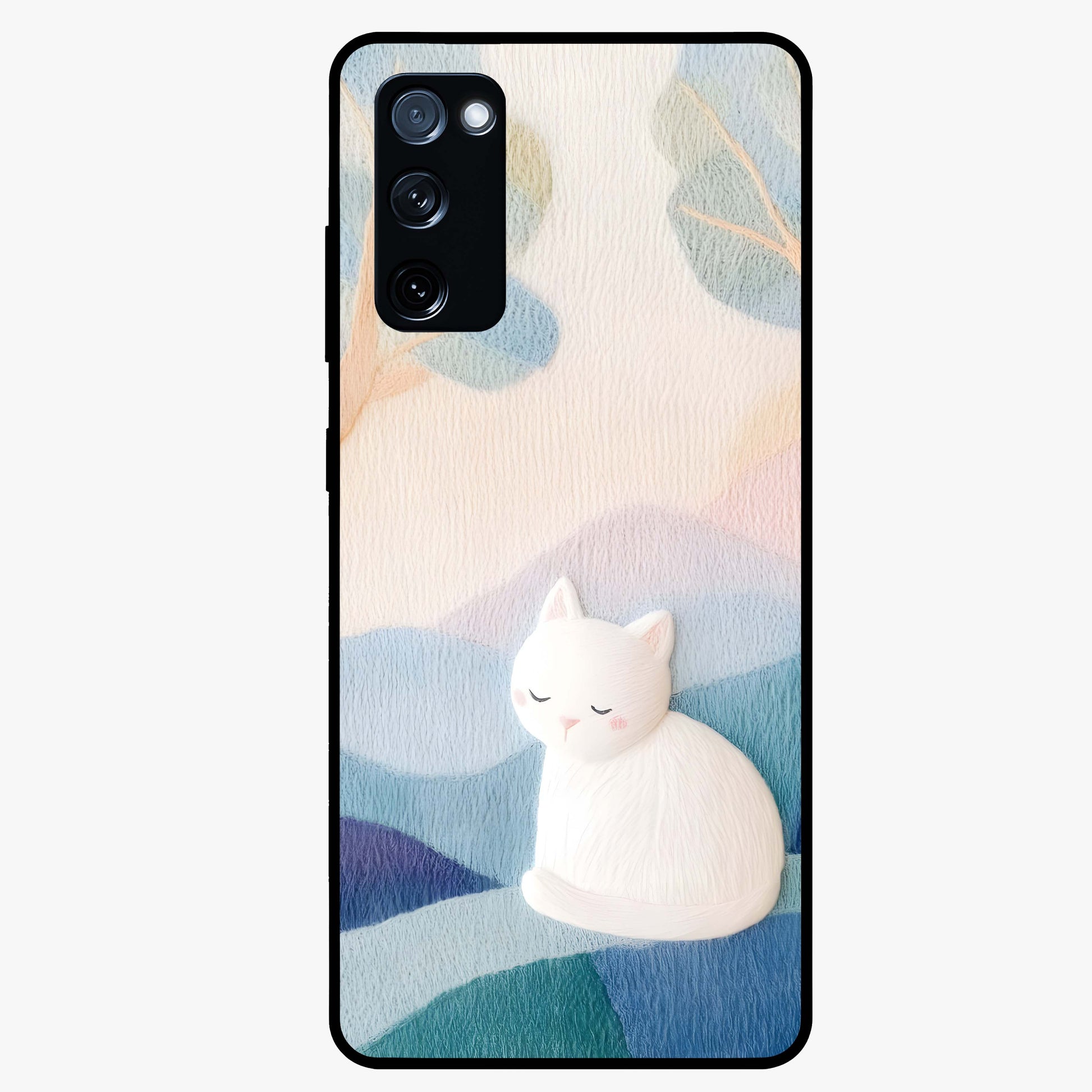 Cotton Dream Cat Glass Case showing flat back view with soft dreamy cat artwork and glossy glass finish.