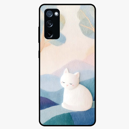 Cotton Dream Cat Glass Case showing flat back view with soft dreamy cat artwork and glossy glass finish.