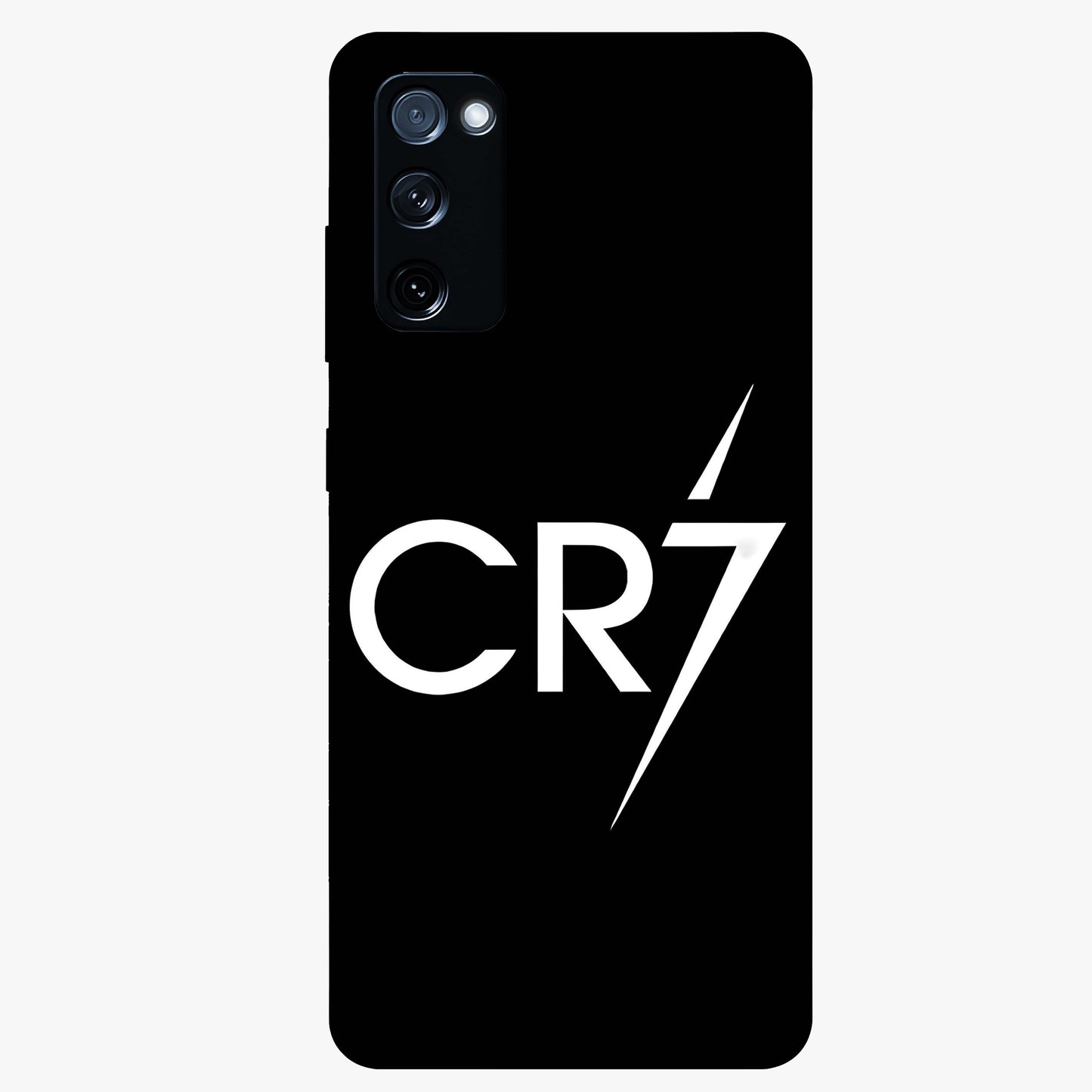 Cr7 Elite Strike Glass Case showing flat back view with dynamic football inspired artwork and glossy glass finish.
