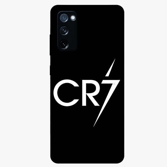 Cr7 Elite Strike Glass Case showing flat back view with dynamic football inspired artwork and glossy glass finish.