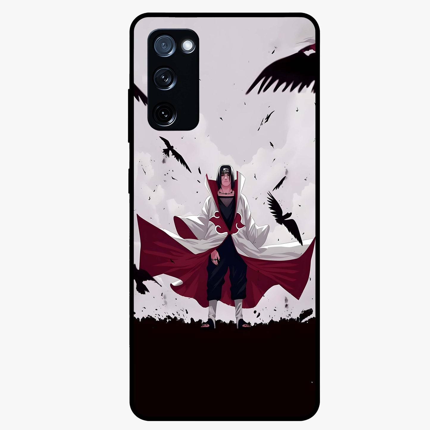 Crimson Crow Ascension Glass Case showing flat back view with mystical crow artwork and glossy glass finish.