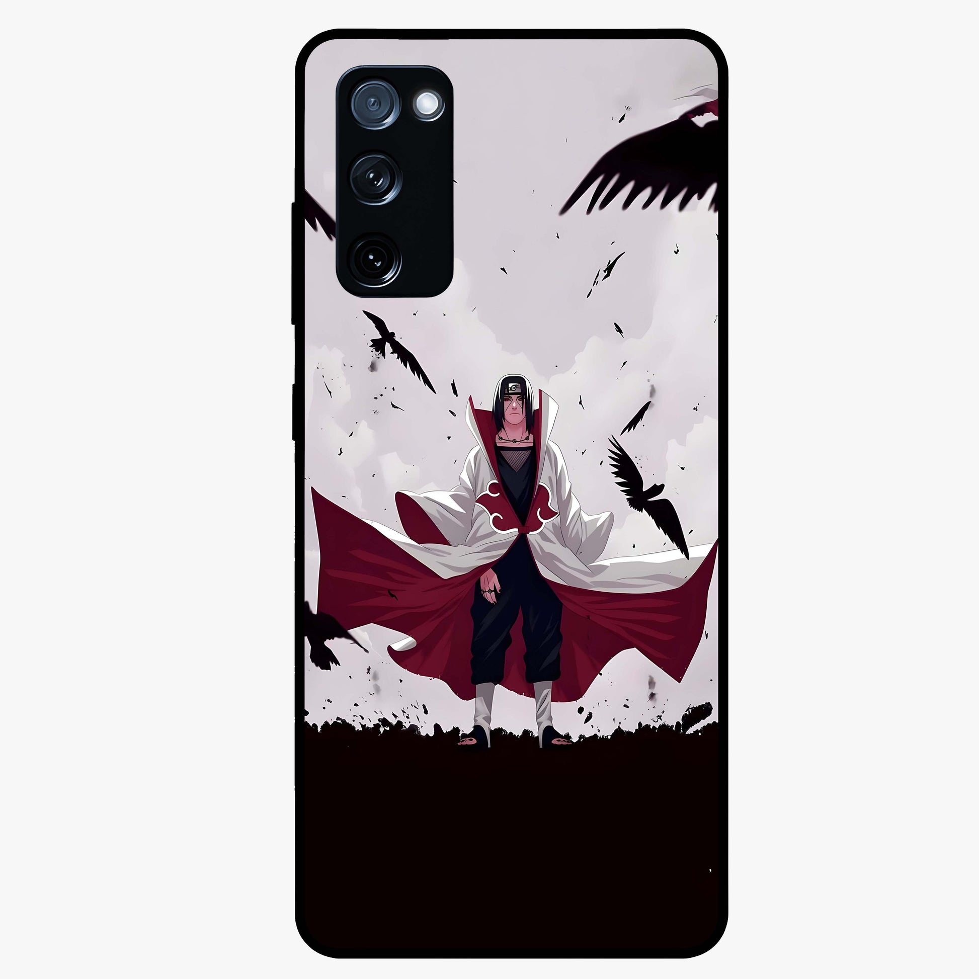 Crimson Crow Ascension Glass Case showing flat back view with mystical crow artwork and glossy glass finish.