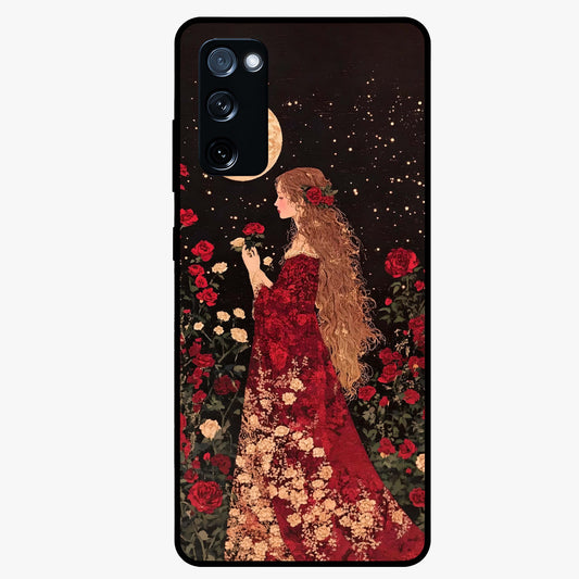 Crimson Dreams Glass Case showing flat back view with dreamy crimson artwork and glossy glass finish.