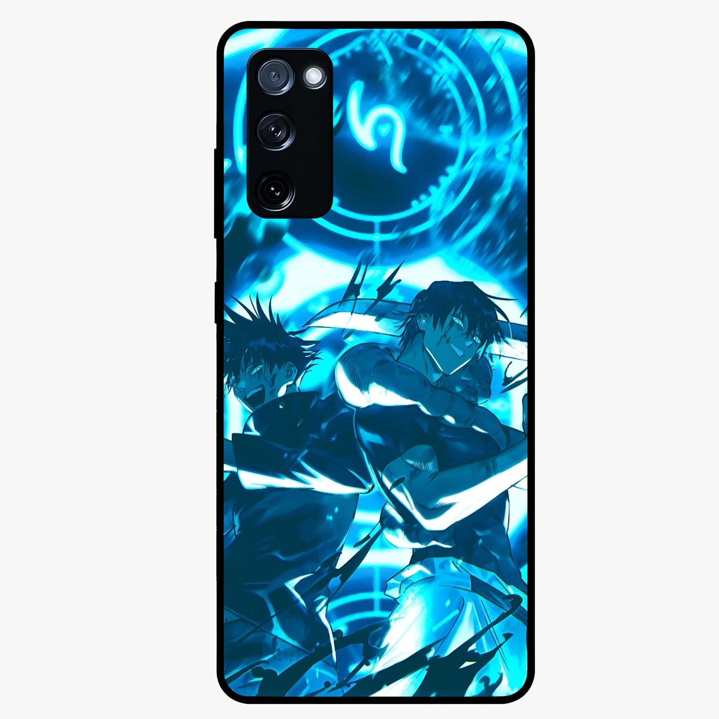 Cursed Energy Clash Glass Case showing flat back view with intense cursed energy artwork and glossy glass finish.