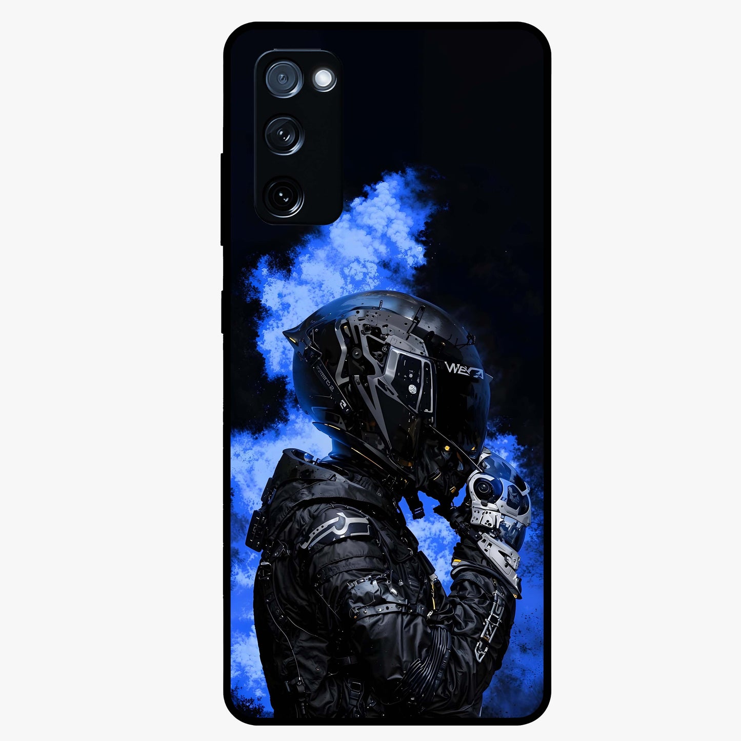 Cyber Sentinel Protocol Glass Case showing flat back view with futuristic cyber themed artwork and glossy glass finish.