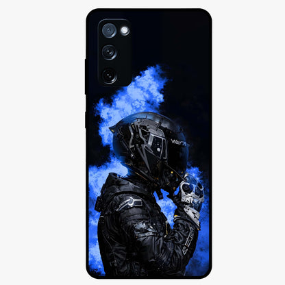 Cyber Sentinel Protocol Glass Case showing flat back view with futuristic cyber themed artwork and glossy glass finish.