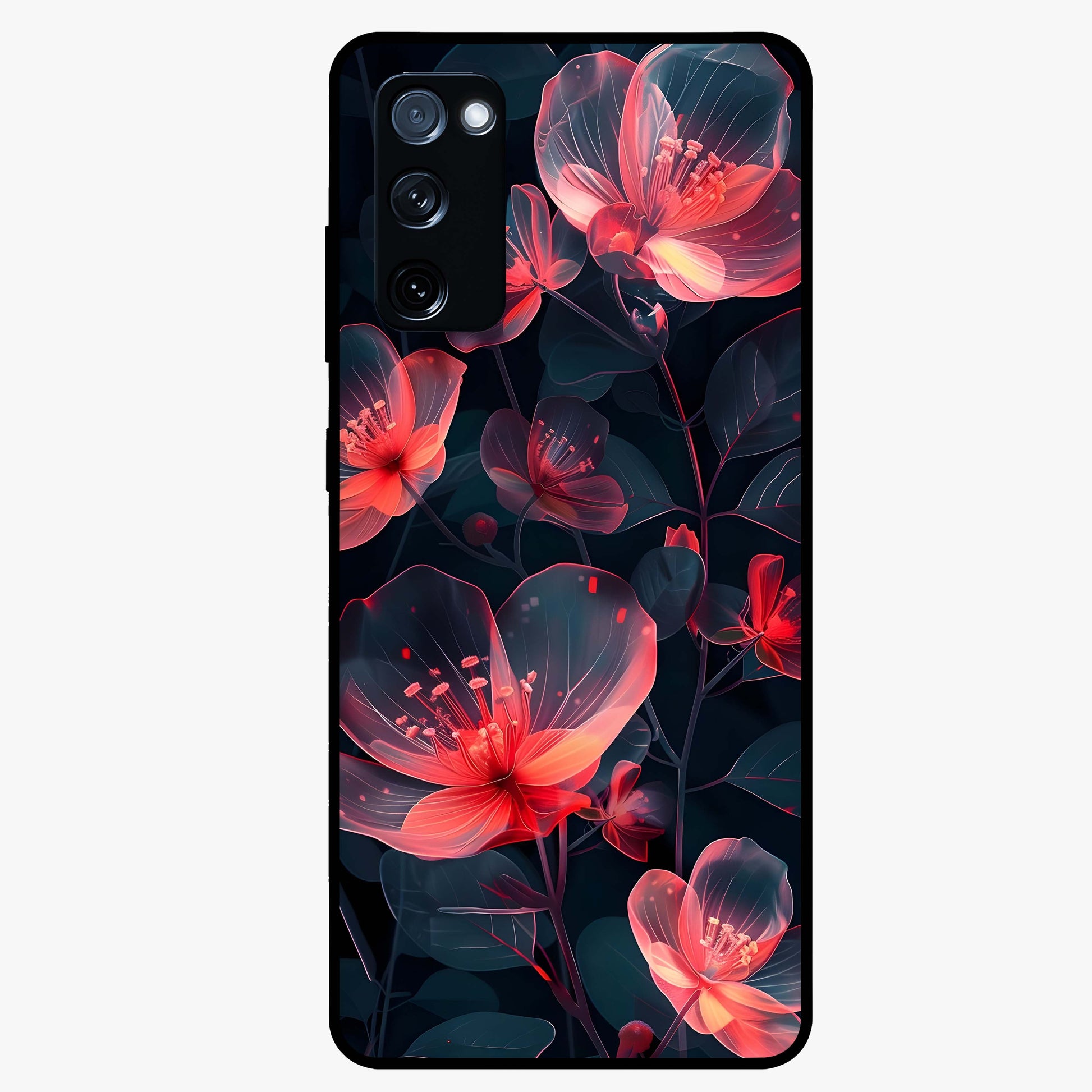 Dark Shade of Flower Glass Case showing flat back view with elegant dark floral artwork and glossy glass finish.