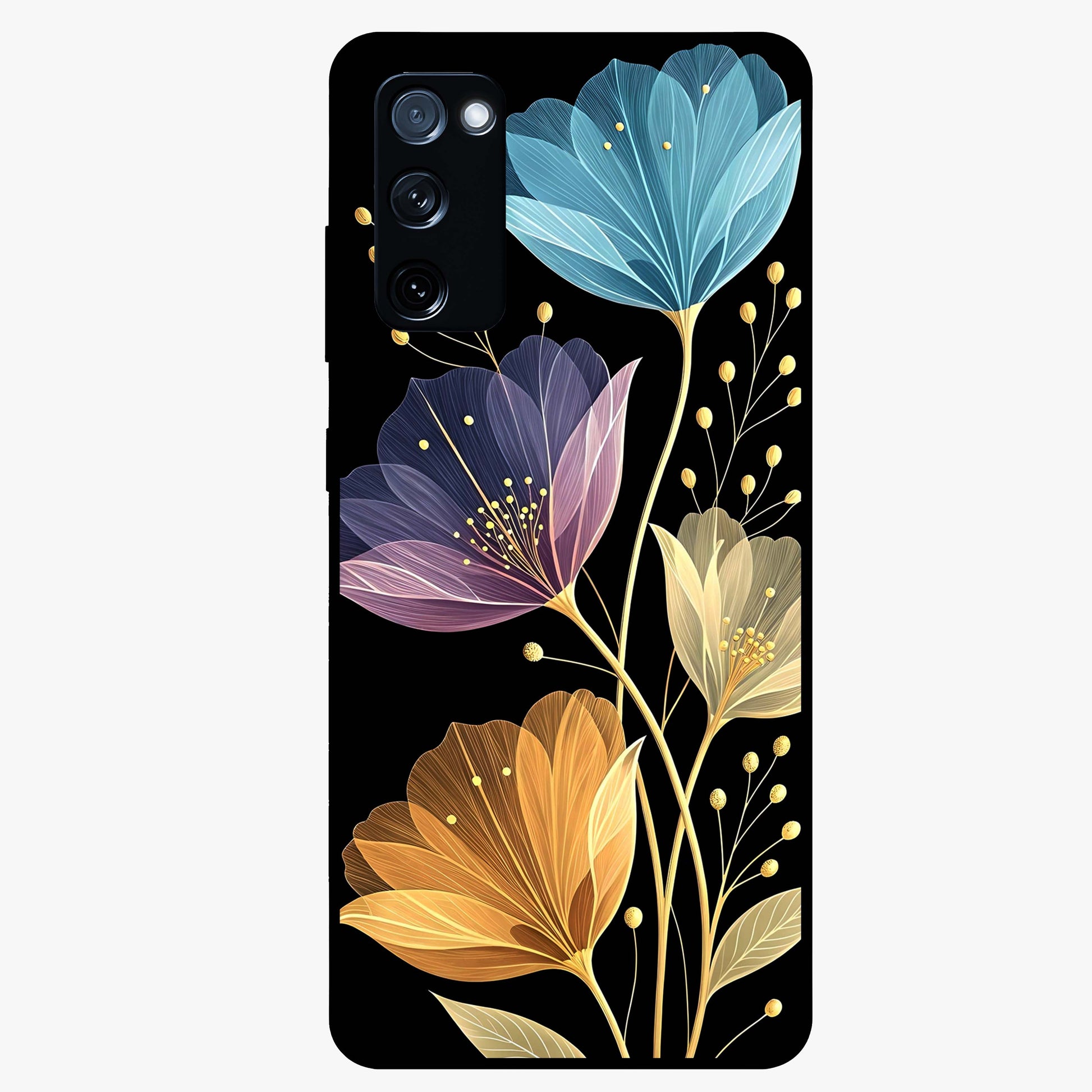 Delicate Multicolor Flowers Glass Case showing flat back view with vibrant floral artwork and glossy glass finish.