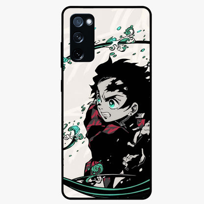 Demon Slayer Glass Case showing flat back view with bold anime inspired artwork and glossy glass finish.