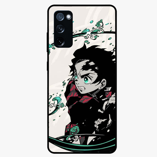 Demon Slayer Glass Case showing flat back view with bold anime inspired artwork and glossy glass finish.
