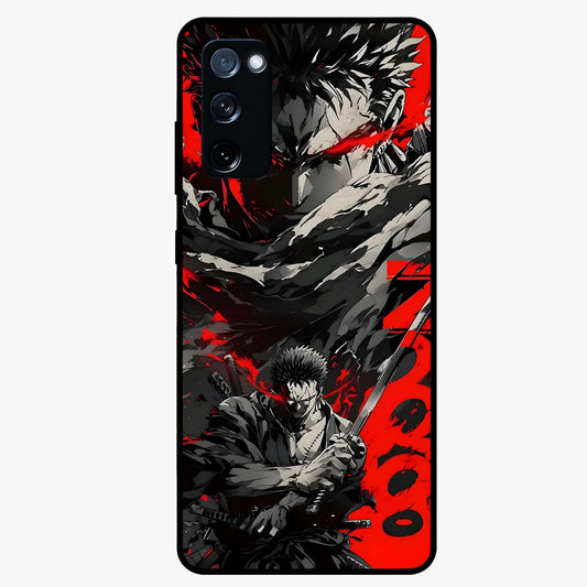 Demon Sword Resolve Glass Case showing flat back view with fierce sword warrior artwork and glossy glass finish.
