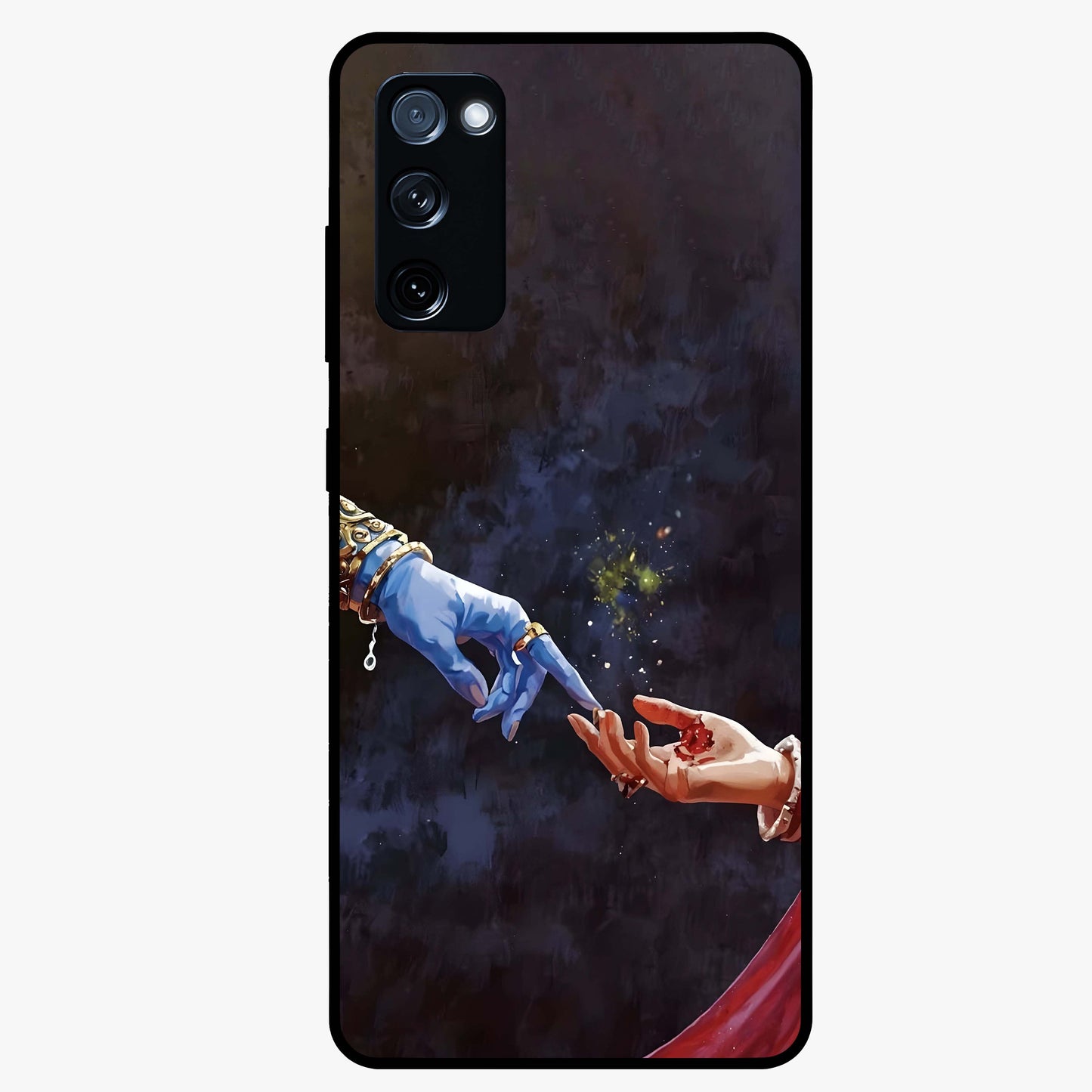 Divine Touch Eternal Glass Case showing flat back view with spiritual themed artwork and glossy glass finish.