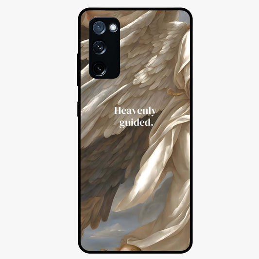 Divine Winged Grace Glass Case showing flat back view with elegant wing inspired artwork and glossy glass finish.