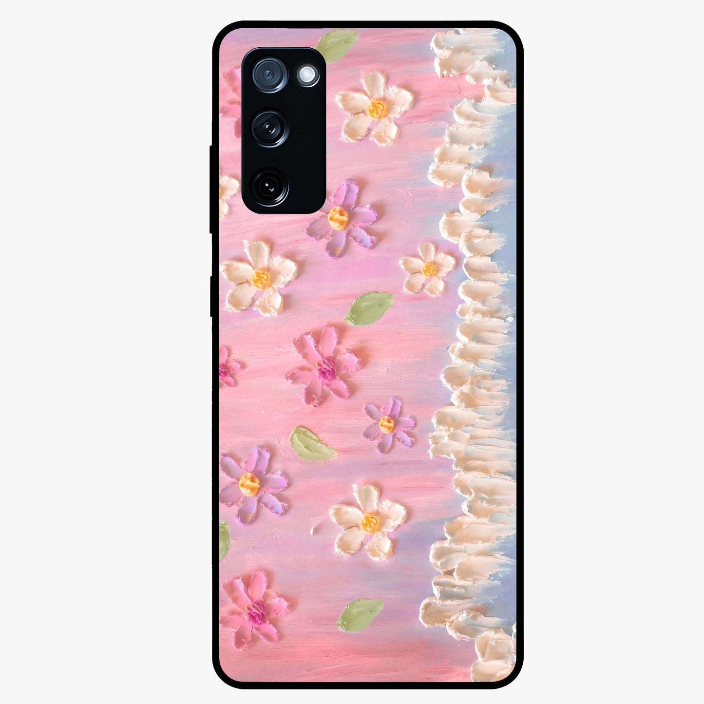 Dreamy Painted Garden Glass Case showing flat back view with artistic painted floral garden artwork and glossy glass finish.