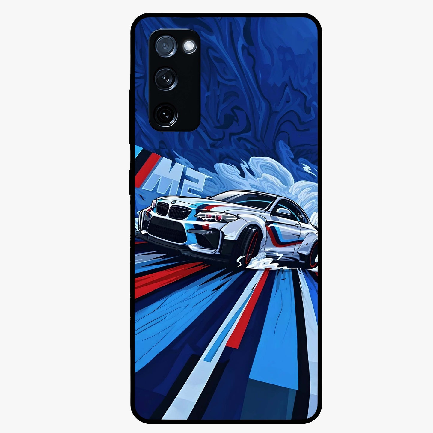 Drift Power Rush Glass Case showing flat back view with dynamic racing inspired artwork and glossy glass finish.