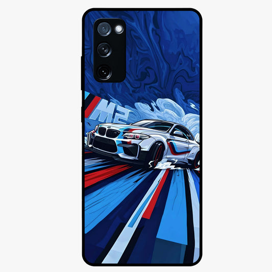 Drift Power Rush Glass Case showing flat back view with dynamic racing inspired artwork and glossy glass finish.