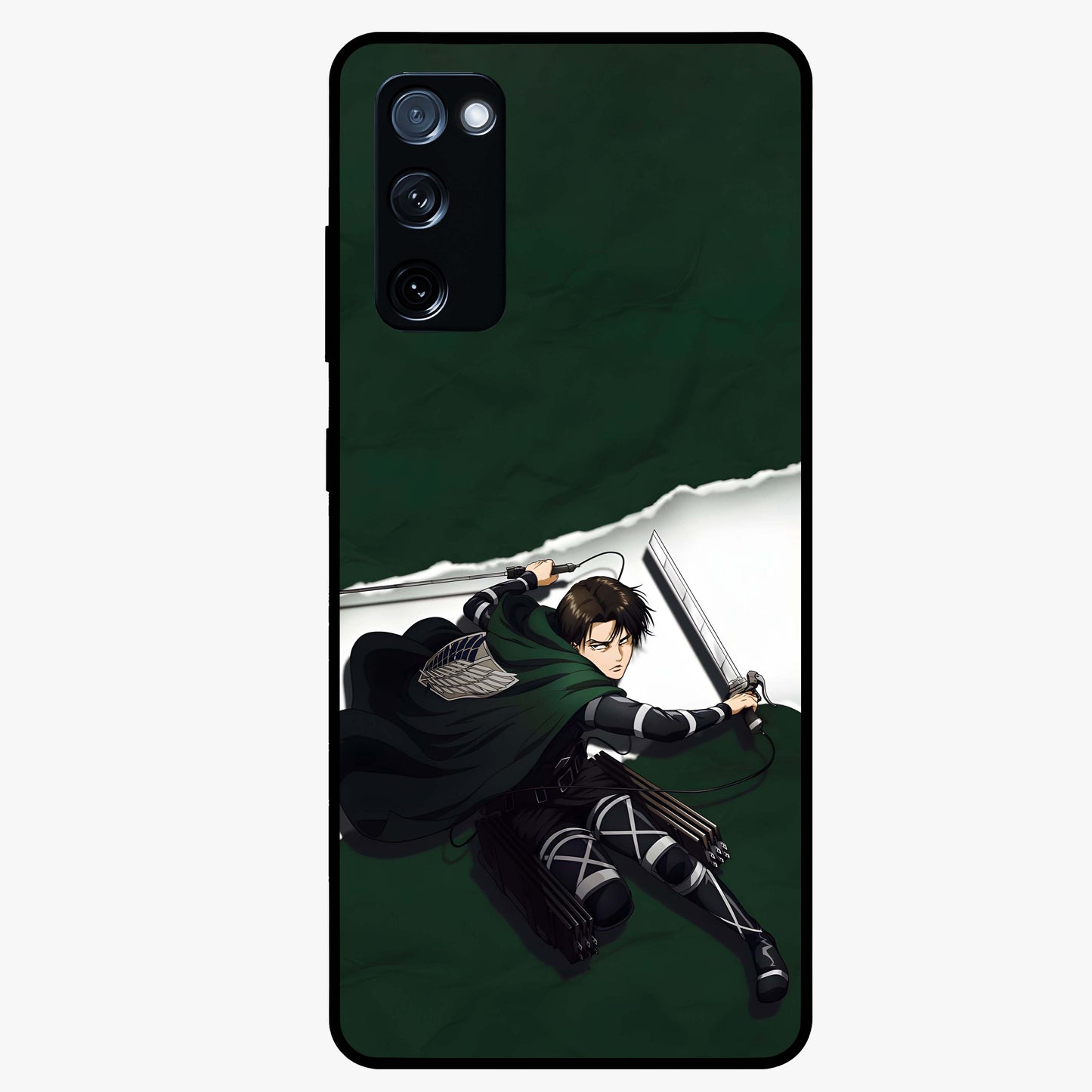 Emerald War Vanguard Glass Case showing flat back view with powerful warrior themed artwork and glossy glass finish.