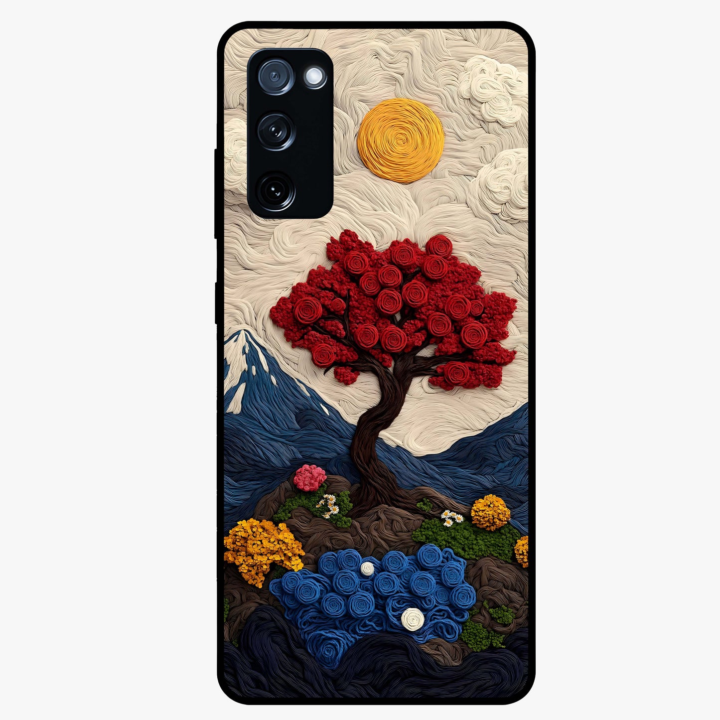 Eternal Nature Tapestry Glass Case showing flat back view with intricate nature tapestry artwork and glossy glass finish.