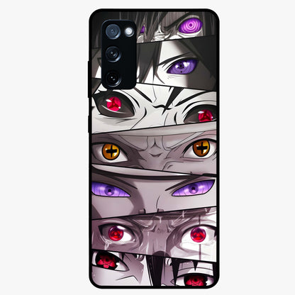 Eyes of Destiny Glass Case showing flat back view with striking eye themed artwork and glossy glass finish.