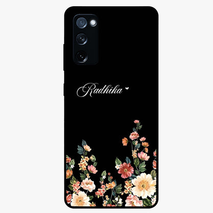 Floral Design With a Custom Personalized Name Glass Case showing flat back view with floral artwork and personalized name design.