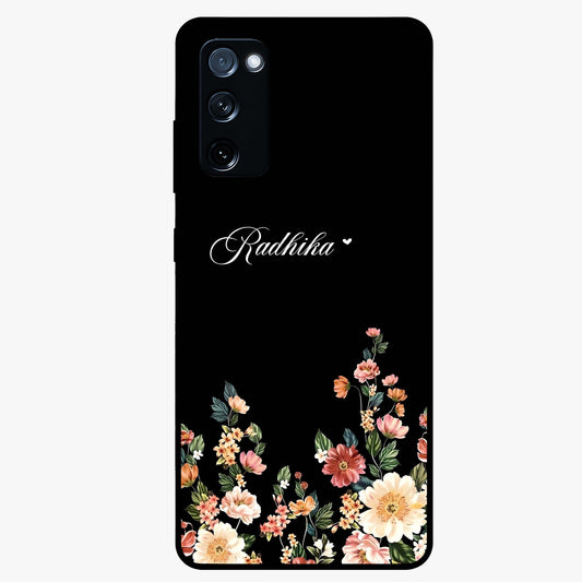 Floral Design With a Custom Personalized Name Glass Case showing flat back view with floral artwork and personalized name design.