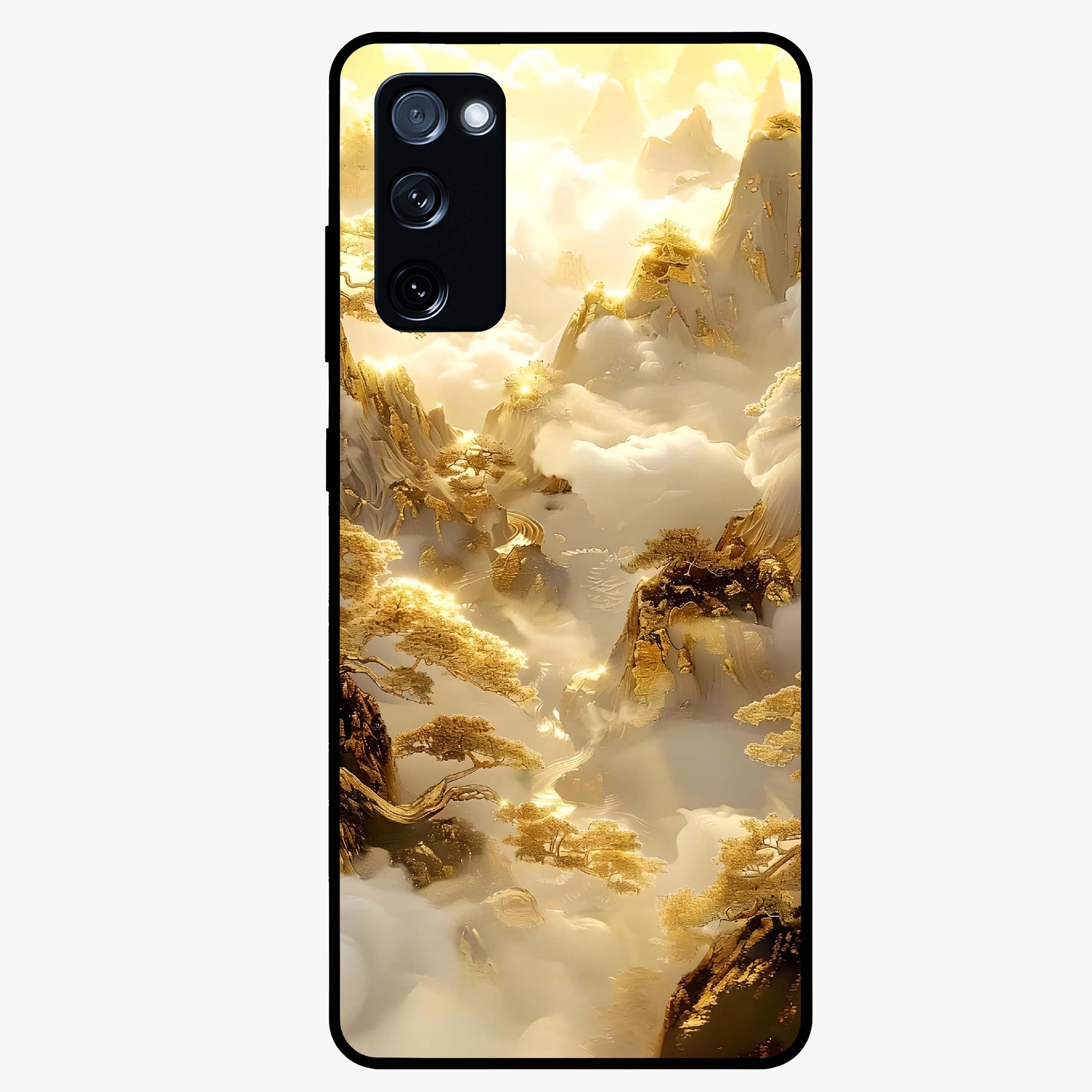 Gates Of Illumination Glass Case showing flat back view with mystical illuminated gate artwork and glossy glass finish.