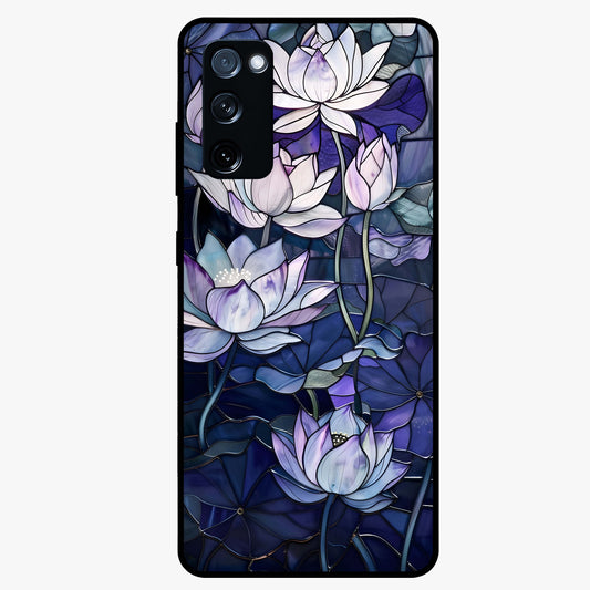 Gloss Petal Rush Glass Case showing flat back view with glossy flower petal artwork and smooth glass finish.
