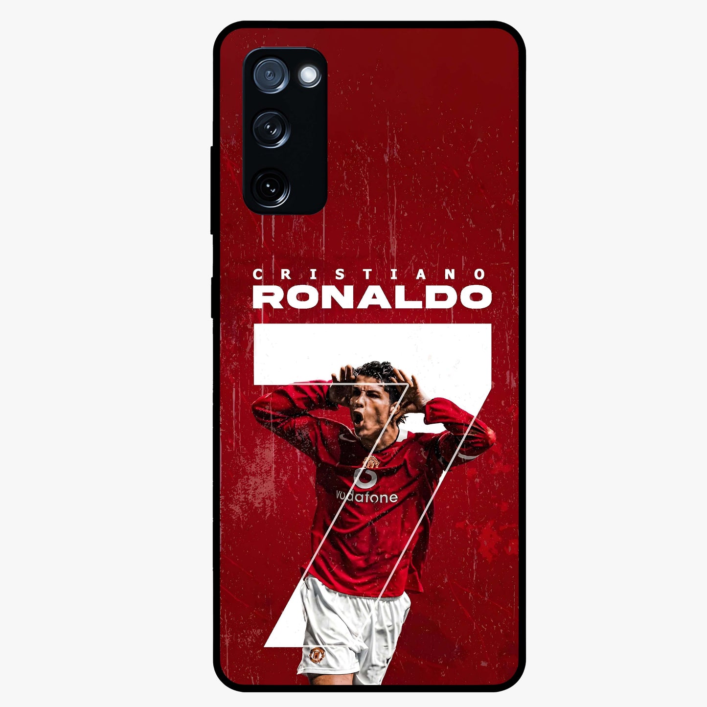Goal Celebration Legacy Glass Case showing flat back view with football celebration inspired artwork and glossy glass finish.