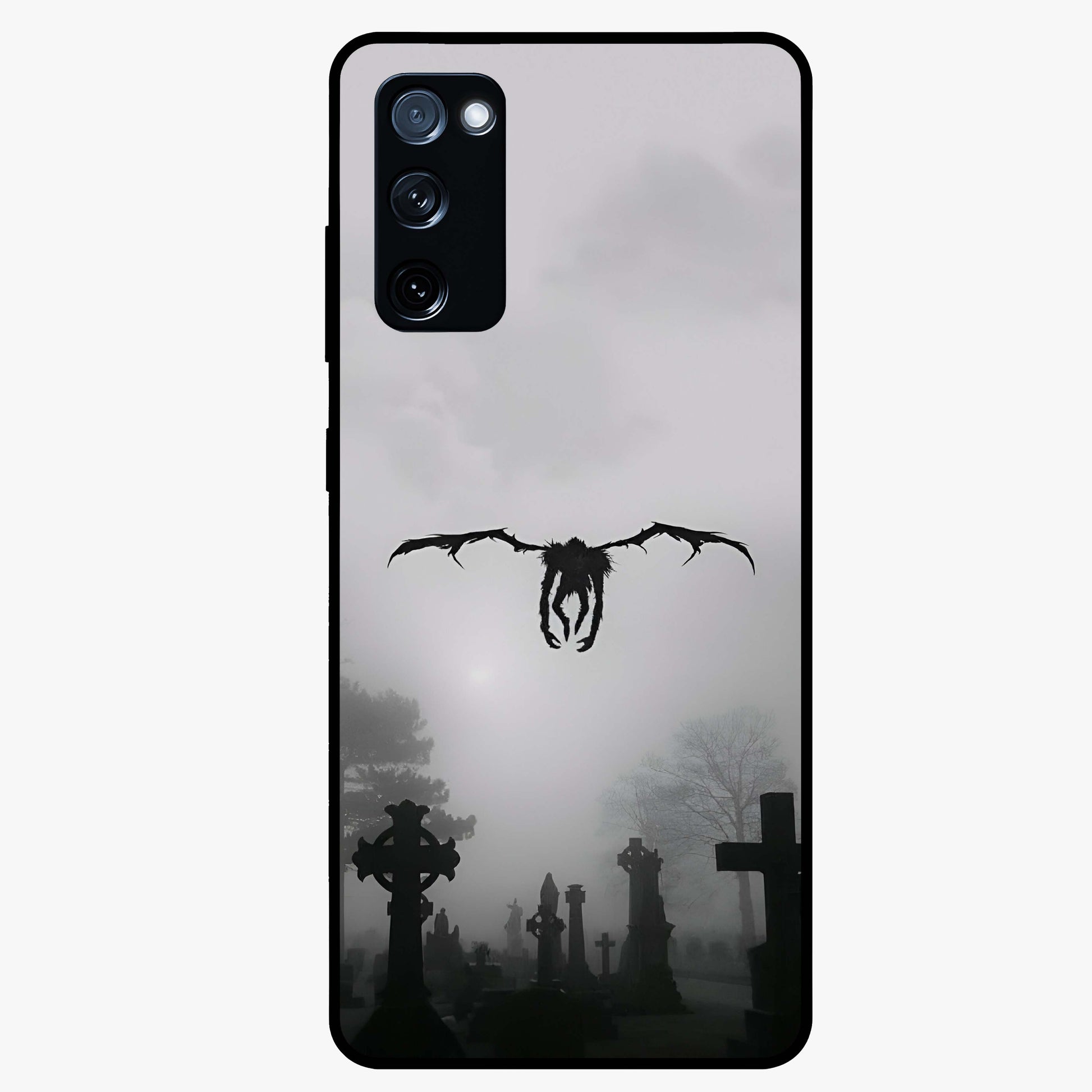 Graveyard Shadow Descent Glass Case showing flat back view with dark graveyard themed artwork and glossy glass finish.