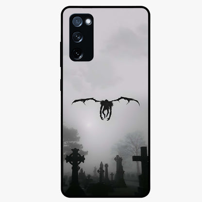 Graveyard Shadow Descent Glass Case showing flat back view with dark graveyard themed artwork and glossy glass finish.