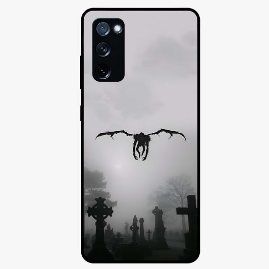 Graveyard Shadow Descent Glass Case showing flat back view with dark graveyard themed artwork and glossy glass finish.