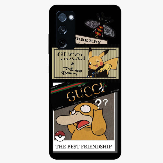 Gucci Play Mashup Glass Case showing flat back view with luxury inspired graphic artwork and glossy glass finish.