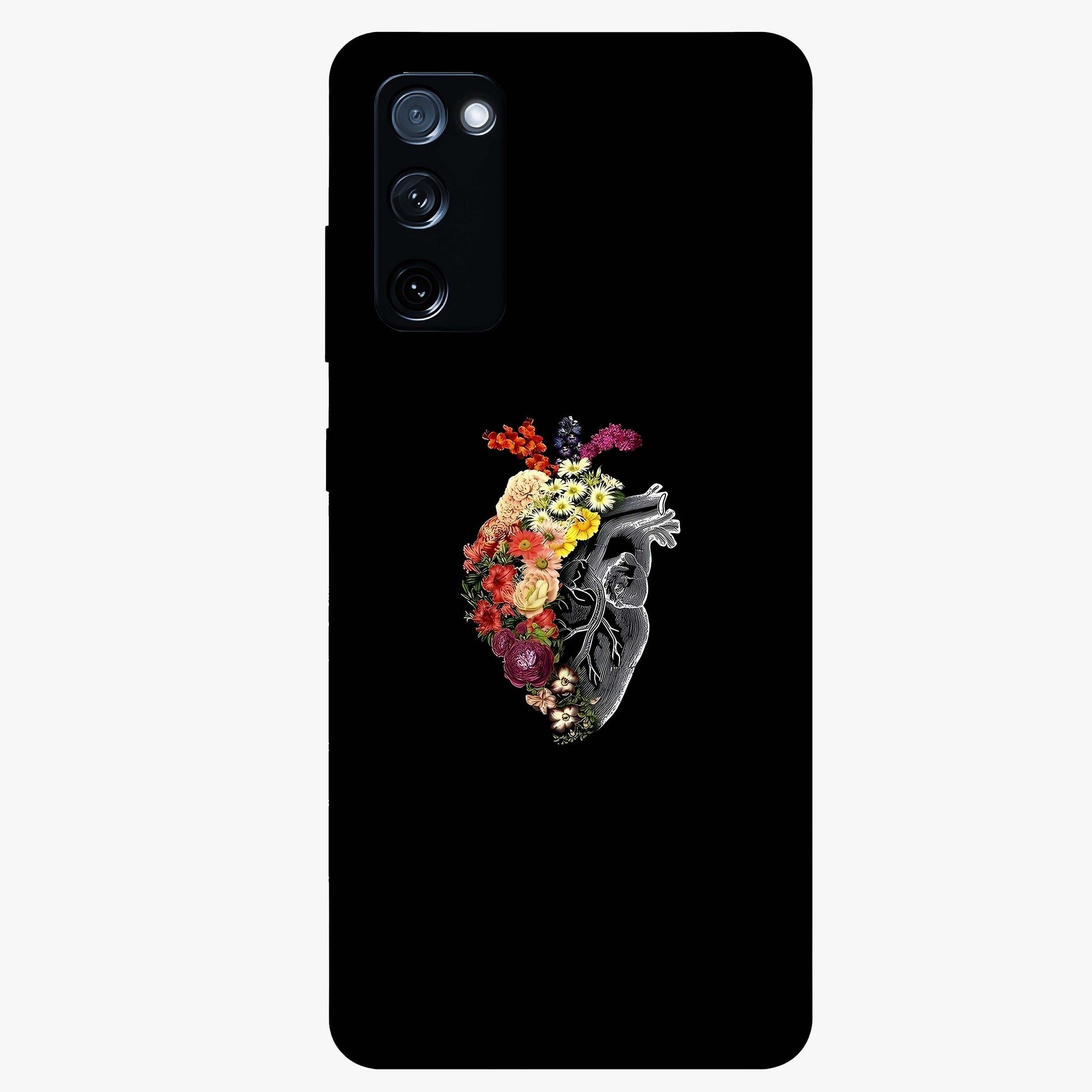 Heart With Flowers Glass Case showing flat back view with heart shaped floral artwork and glossy glass finish.