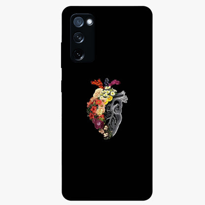 Heart With Flowers Glass Case showing flat back view with heart shaped floral artwork and glossy glass finish.